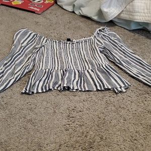 off the shoulder smocked shirt